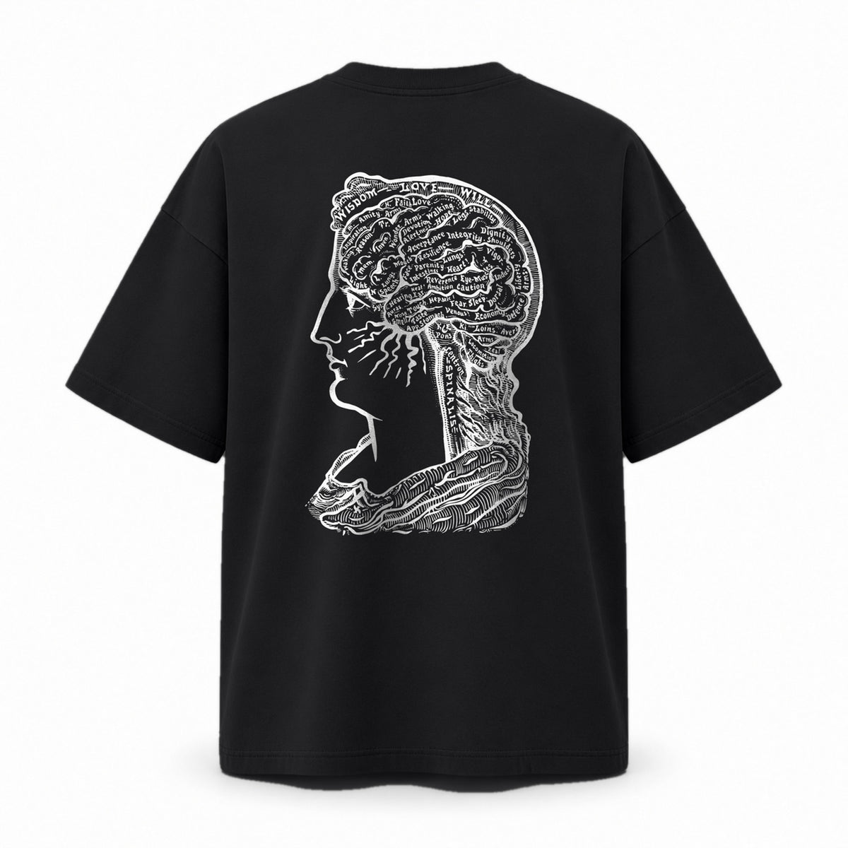 Back of the black T-shirt with Sereena printed large in white
