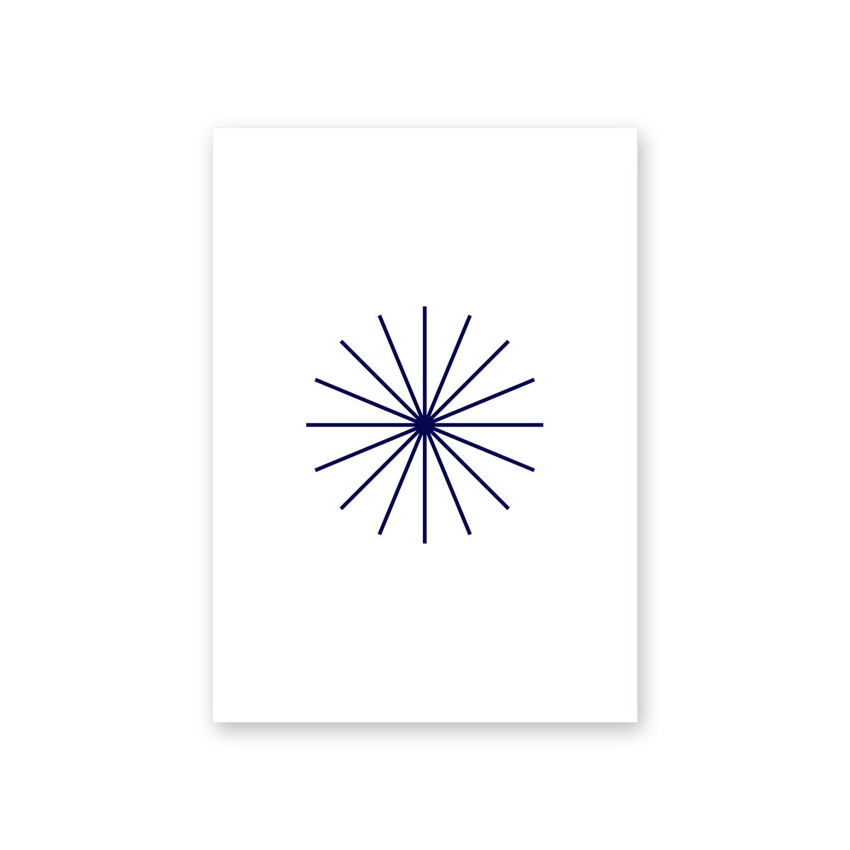 Poster Eight, white, eight lines through a single point in navy