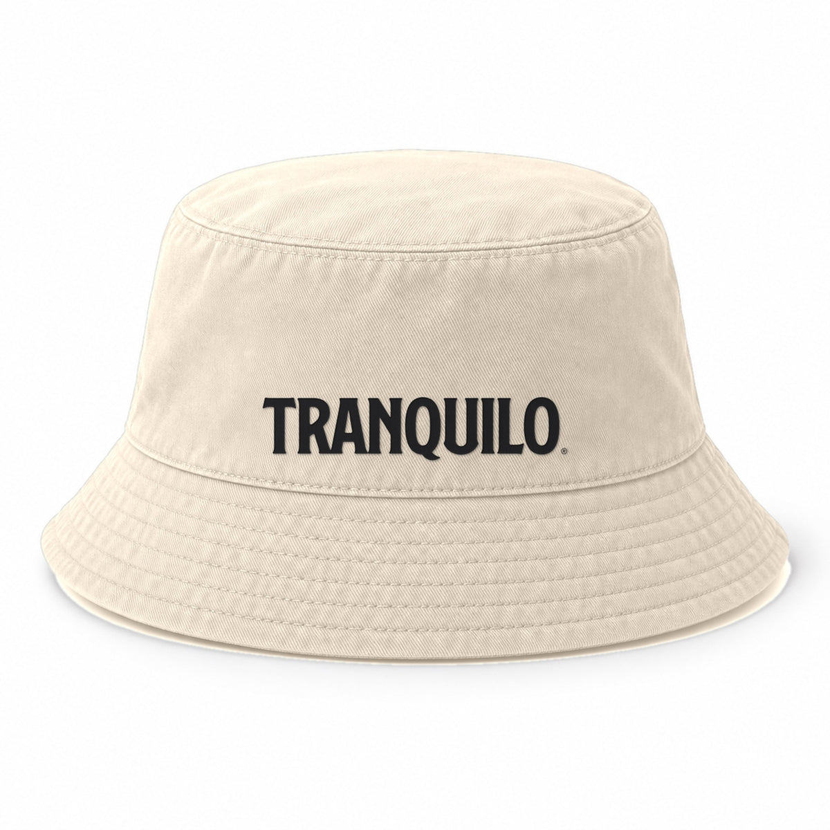 Bucket hat in Sand with TRANQUILO embroidered in black on the front