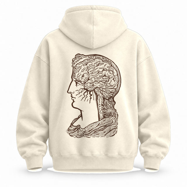 Back of the hoodie with Sereena printed in brown