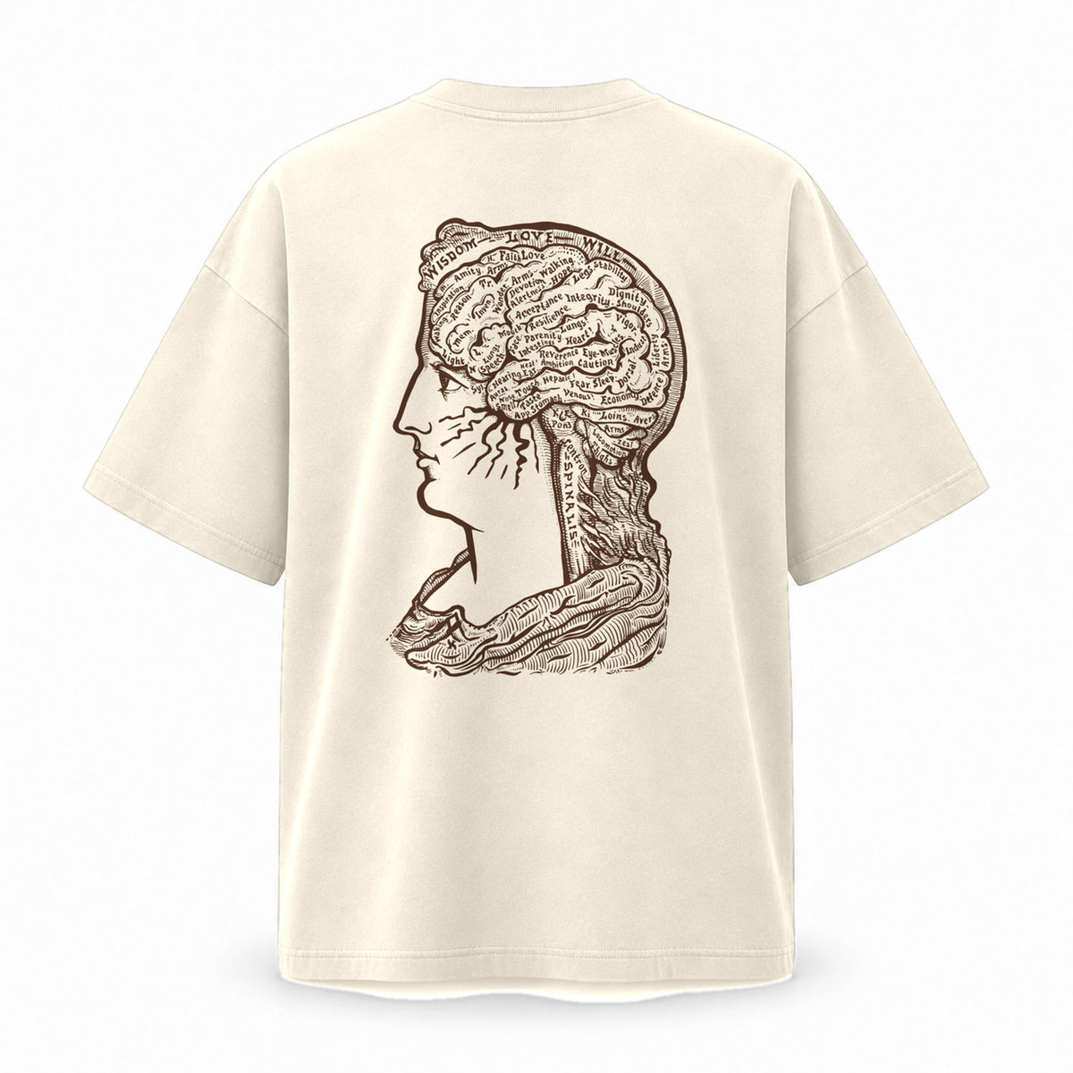 Back of the T-shirt with Sereena printed in brown