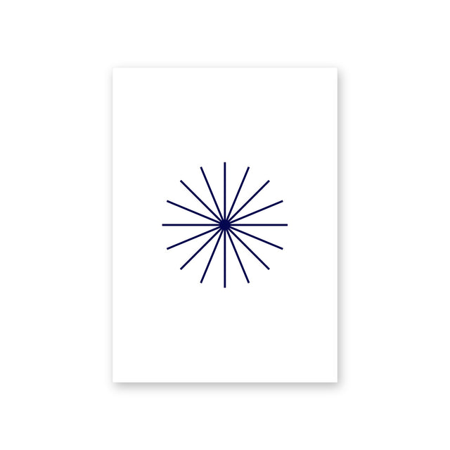 Poster Eight, white, eight lines through a single point in navy