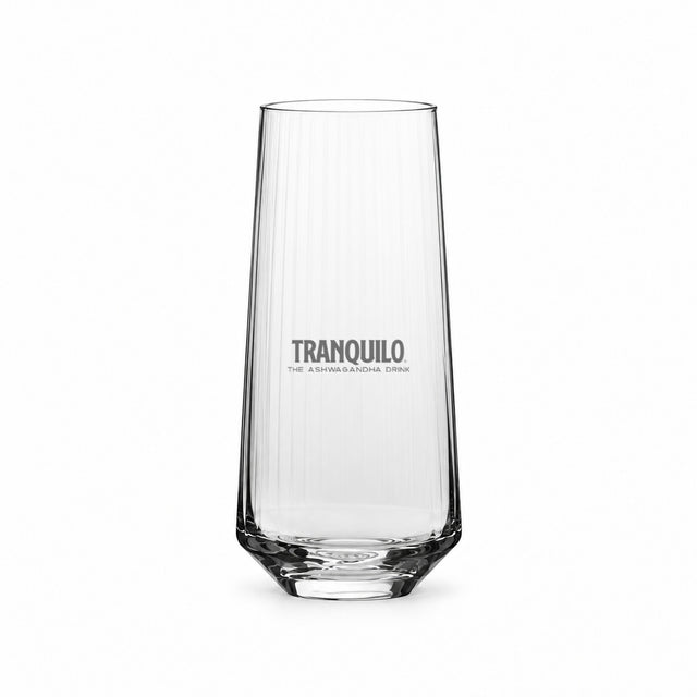 Perfect Serve Glass with fine vertical ribs, engraved with the Tranquilo logo
