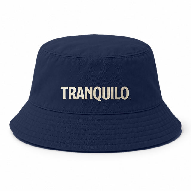 Navy bucket hat with TRANQUILO embroidered on the front
