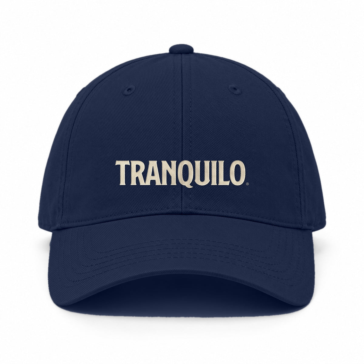 Navy cap with TRANQUILO embroidered on the front
