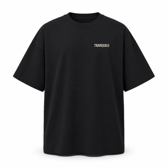 Black oversized T-shirt with a small TRANQUILO on the left chest